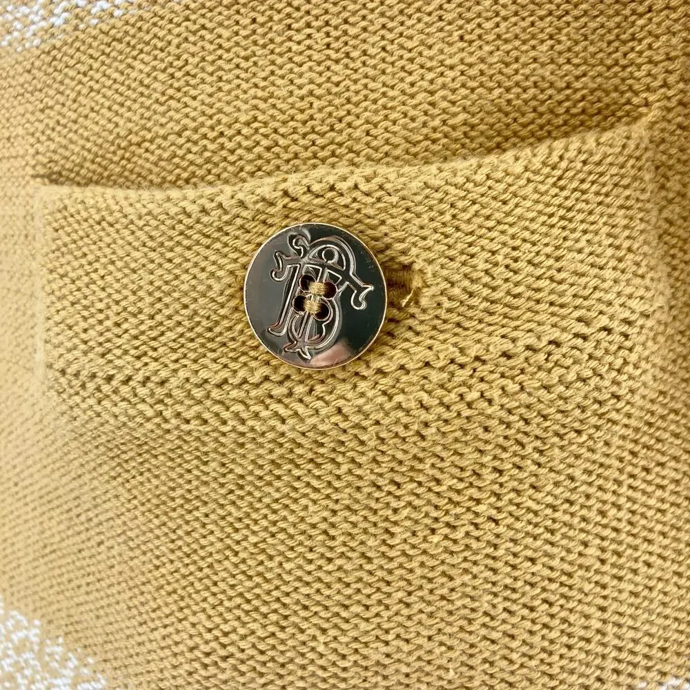 Tory Burch Women’s XS Gold Yellow Striped Cotton Pullover Sweater Pockets Button
